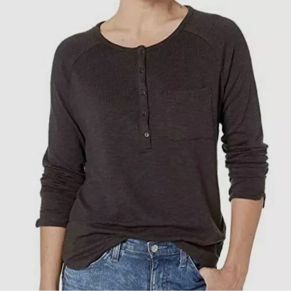 Prana Women's Black Charcoal Long-Sleeve Henley Jersey T-Shirt Top Size M - Picture 2 of 10